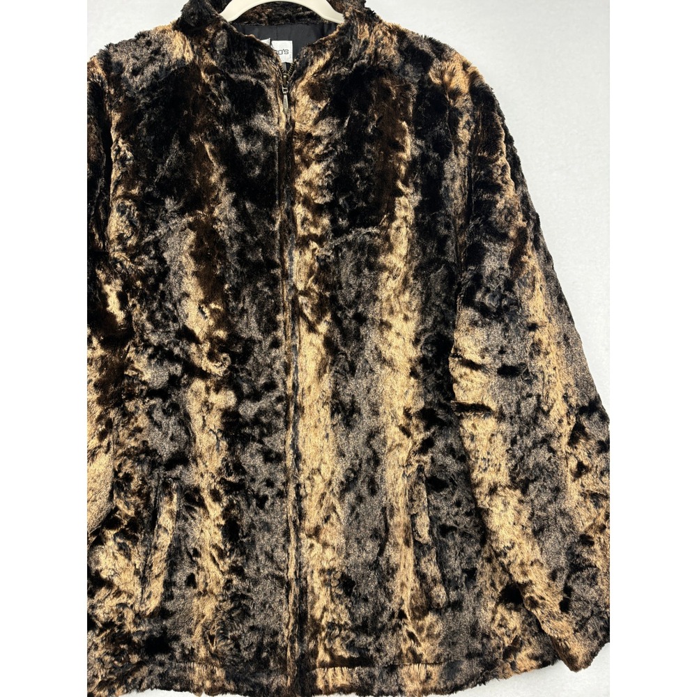 Chico's Faux Fur Jacket Womens 3 16 Animal Print Full Zip Mock Neck